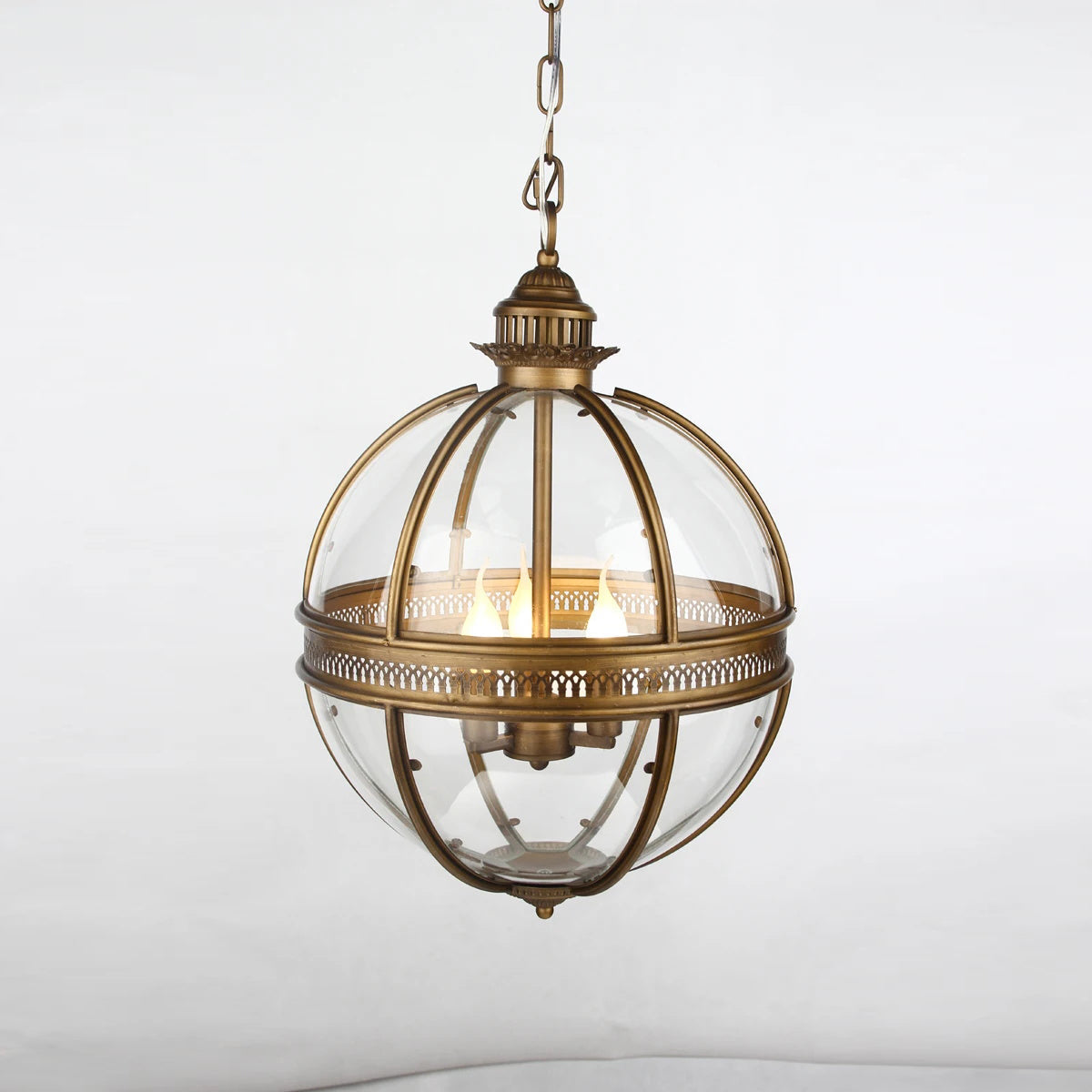 Vintage Rust-Frame Glass Globe Pendant Light For Interior Decor