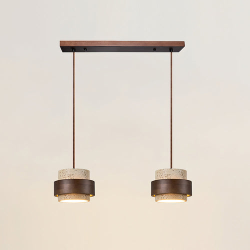 Sylora Travertine Pendant Light With Walnut Wood Band