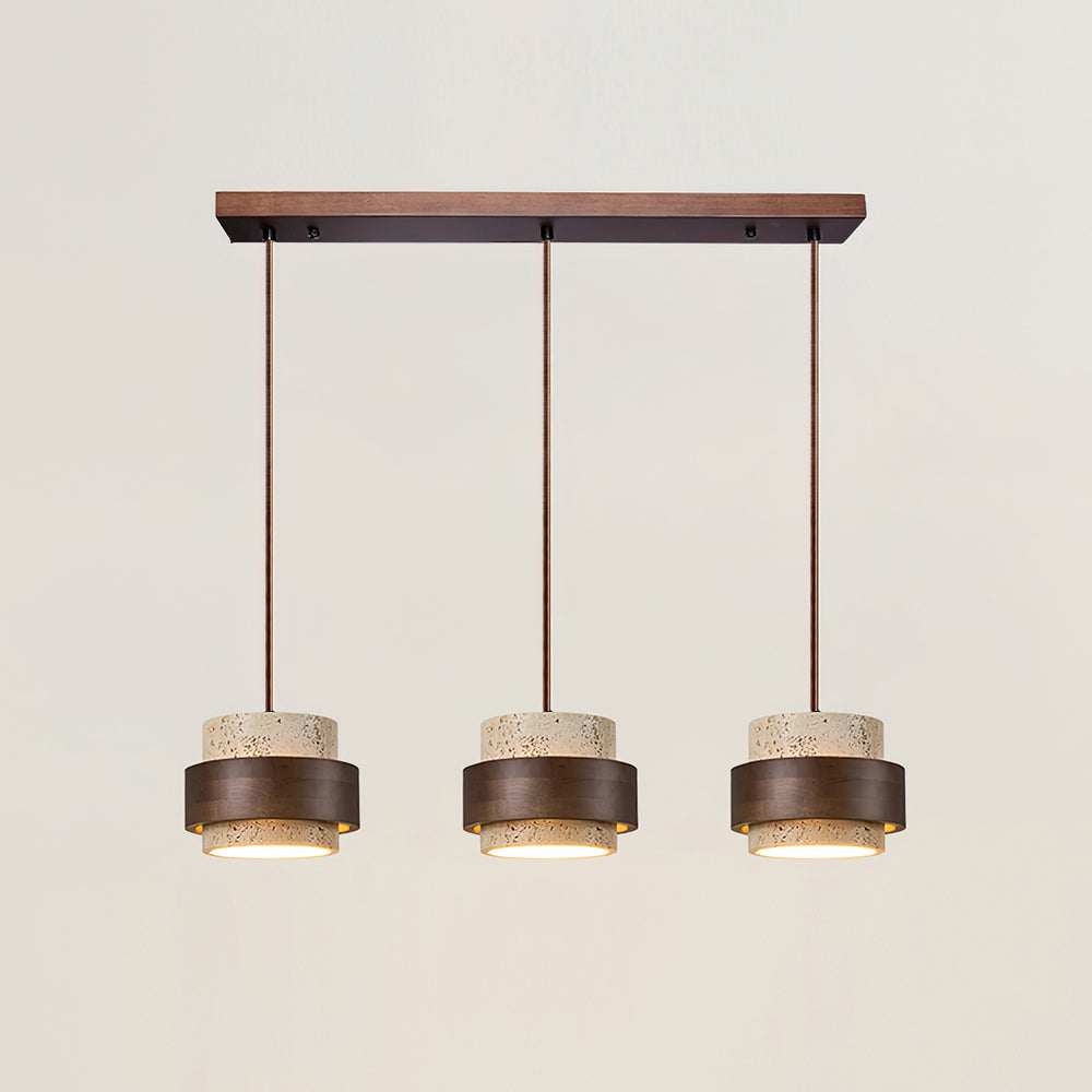 Sylora Travertine Pendant Light With Walnut Wood Band