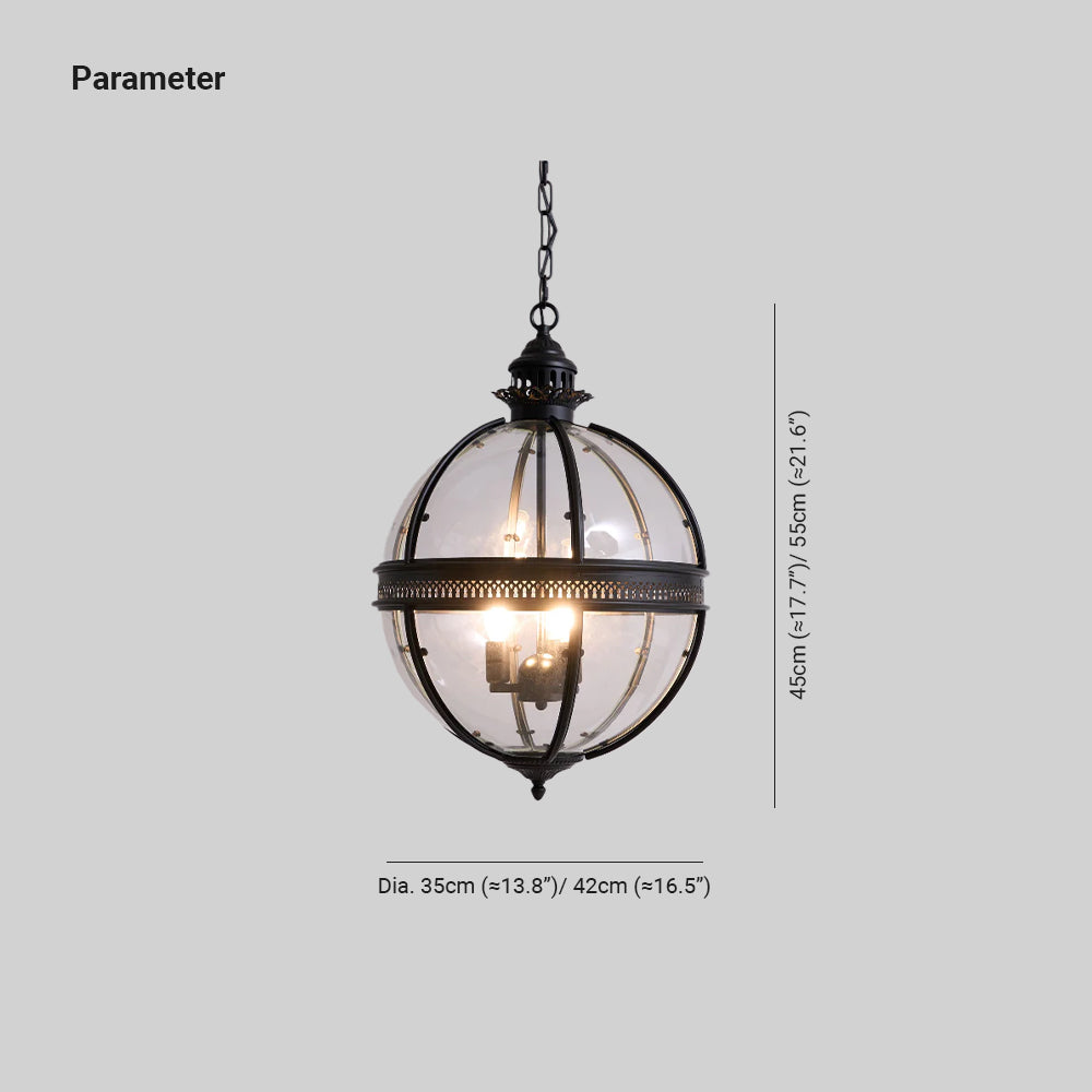 Vintage Rust-Frame Glass Globe Pendant Light For Interior Decor